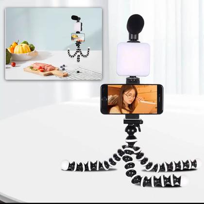 Imagem de Kit Youtuber com Tripé, LED 49 Lâmpadas e Microfone Direcional  Gravações Profissionais