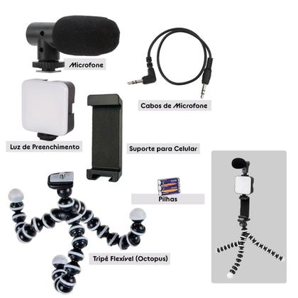 Imagem de Kit Youtuber com Tripé, LED 49 Lâmpadas e Microfone Direcional  Gravações Profissionais