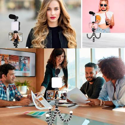 Imagem de Kit Youtuber com Tripé, LED 49 Lâmpadas e Microfone Direcional  Gravações Profissionais