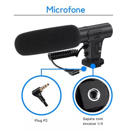 Imagem de Kit Youtuber para Camera ou Celular com Led com Microfone e Tripé Iniciante para Live Gravação