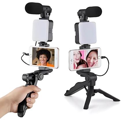 Imagem de Kit Youtuber para Camera ou Celular com Led com Microfone e Tripé Iniciante para Live Gravação