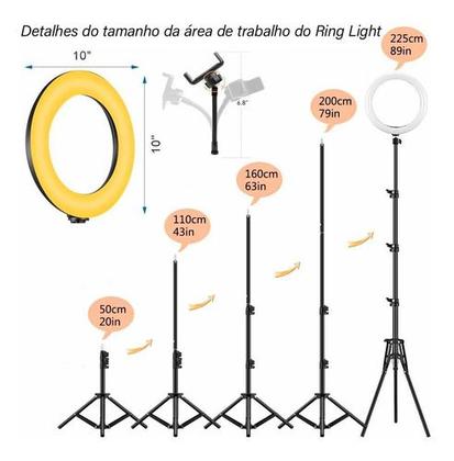 Imagem de KIT Youtuber Ring Light Led Iluminador  Tripé 2.1m  Microfon