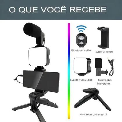 Imagem de Kit Youtuber Vlog Live Tripé Suporte Celular Led Microfone