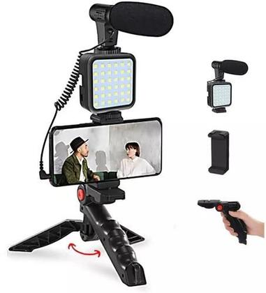Imagem de Kit Youtuber Vlog Tripé Suporte Led Microfone AY-49