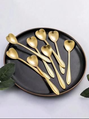 Imagem de Kit10 Colheres Para Café Sobremesa Dourada Detalhe Coração