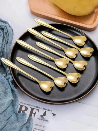 Imagem de Kit10 Colheres Para Café Sobremesa Dourada Detalhe Coração