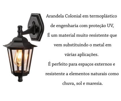 Imagem de Kit2 Arandela Externa Colonial Preto Lente Transparente