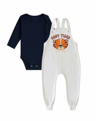 Imagem de Kit2 Jardineira Bebê Longa Algodão Menino Menina body gola envelope botão pressão ajuste altura P-GG