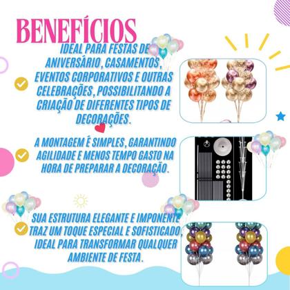 Imagem de kit2 Suporte Balão Base Bexiga 1,68m Armação Decoração Festa