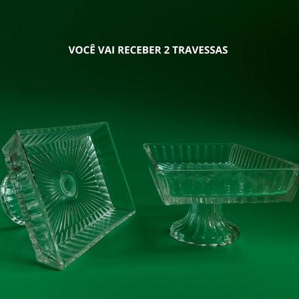 Imagem de kit2 Travessa Retangular de Vidro com Pé forma rocambole