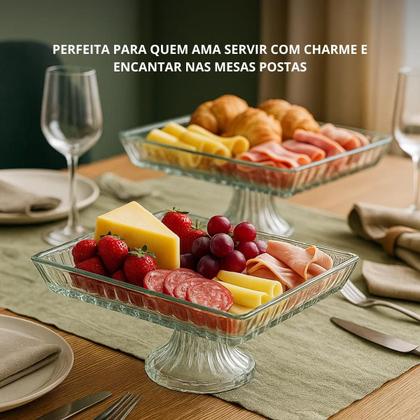 Imagem de kit2 Travessa Retangular de Vidro com Pé forma rocambole
