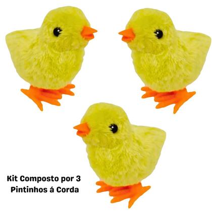 Imagem de Kit3 Pintinho Amarelinho Brinquedo Pelúcia A Corda Infantil 