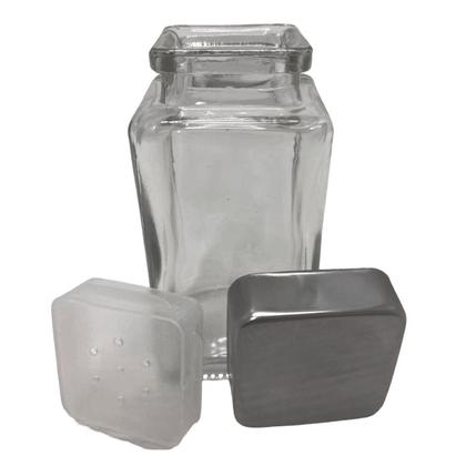 Imagem de Kit6 Porta Condimento Quadrado De Vidro Tampa Inox Multiuso