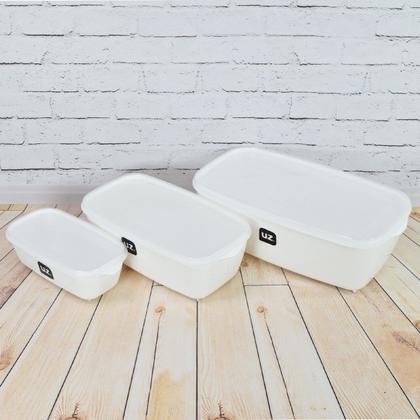 Imagem de Kits Potes Multiuso Premium Retangular 0,5L, 1,5L, 3L Praticos Plástico PP com Tampa Transparente Resistente e durável Micro-ondas