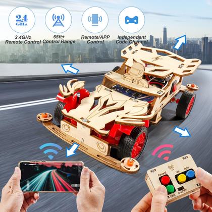 Imagem de Kits STEM Yutin Remote Control Model Car Building Wood 8-13