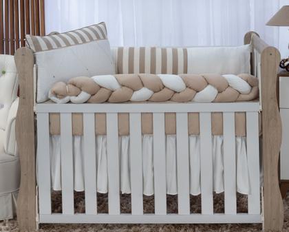 Imagem de Kkit enxoval para berço bebê microfibra modelo meia trança ternura bege neutro