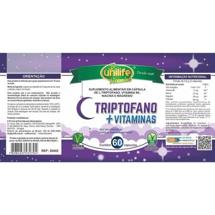 Imagem de L-Triptofano + Vitamina B6 Niacina Magnésio 60 cápsulas de 400mg Vegano