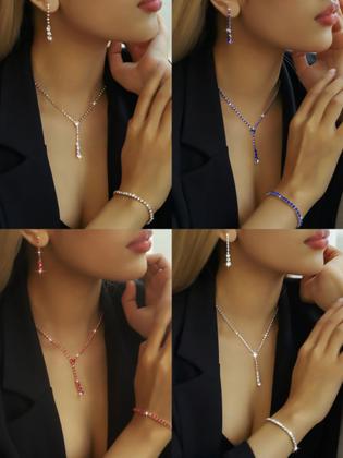 Imagem de L2922-Conjunto Feminino Colar e Brinco Pulseira Zirconia Gravata Festa Casamento Noiva Delicado Minimalista Elegante