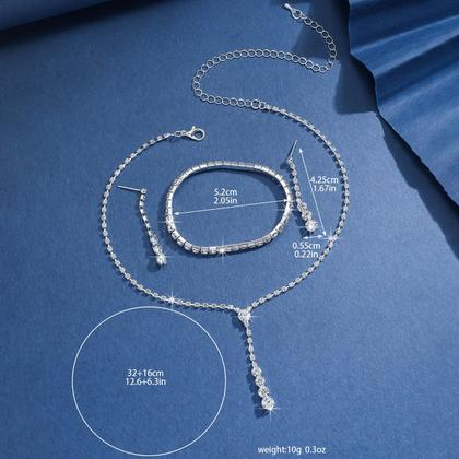 Imagem de L2922-Conjunto Feminino Colar e Brinco Pulseira Zirconia Gravata Festa Casamento Noiva Delicado Minimalista Elegante