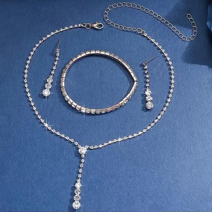 Imagem de L2922-Conjunto Feminino Colar e Brinco Pulseira Zirconia Gravata Festa Casamento Noiva Delicado Minimalista Elegante