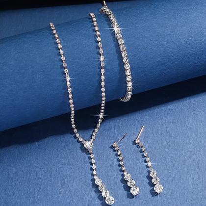 Imagem de L2922-Conjunto Feminino Colar e Brinco Pulseira Zirconia Gravata Festa Casamento Noiva Delicado Minimalista Elegante