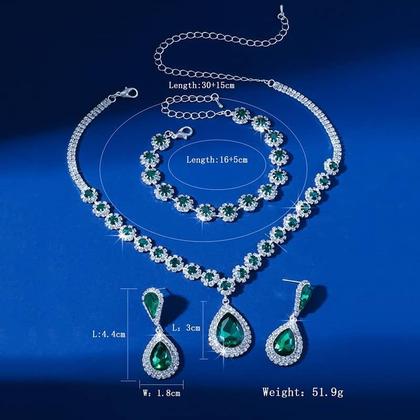 Imagem de L3224-Conjunto Feminino Colar e Brinco Pulseira Zirconia Gota Verde Esmeralda Azul Festa Natal Formatura Madrinha Brilho