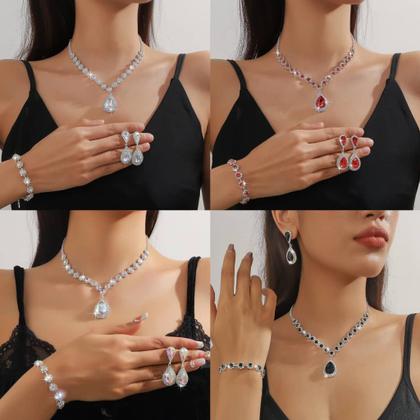 Imagem de L3224-Conjunto Feminino Colar e Brinco Pulseira Zirconia Gota Verde Esmeralda Azul Festa Natal Formatura Madrinha Brilho