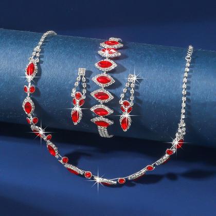Imagem de L3236-Conjunto Feminino Colar Brinco Pulseira Strass Zircônia Verde Esmeralda Vermelho Festa Natal Formatura Elegante