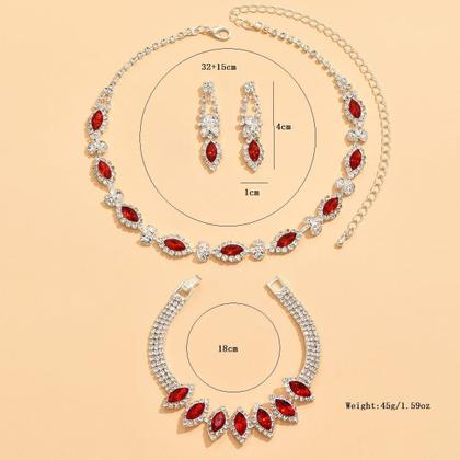 Imagem de L3236-Conjunto Feminino Colar Brinco Pulseira Strass Zircônia Verde Esmeralda Vermelho Festa Natal Formatura Elegante