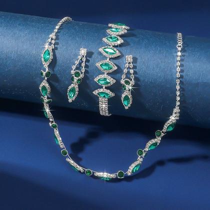 Imagem de L3236-Conjunto Feminino Colar Brinco Pulseira Strass Zircônia Verde Esmeralda Vermelho Festa Natal Formatura Elegante