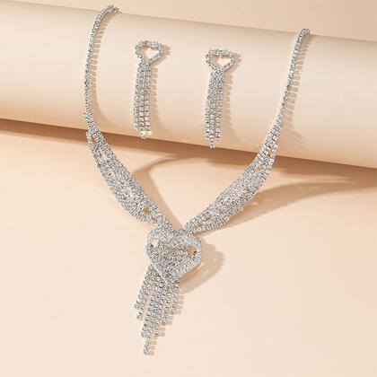 Imagem de L3249-Conjunto Feminino Colar e Brinco Zirconia Strass Coração Gravatinha Franja Festa Noiva Casamento Elegante Delicad