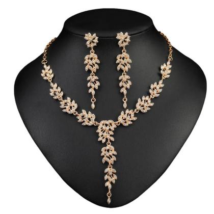 Imagem de L3523-Conjunto Feminino Colar e Brinco Dourado Zirconia Dourado Flor Festa Formatura Casal Madrinha Namorados Delicado