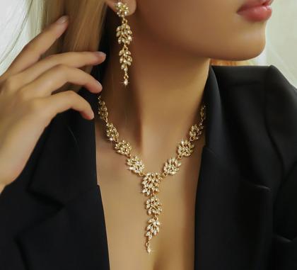 Imagem de L3523-Conjunto Feminino Colar e Brinco Dourado Zirconia Dourado Flor Festa Formatura Casal Madrinha Namorados Delicado