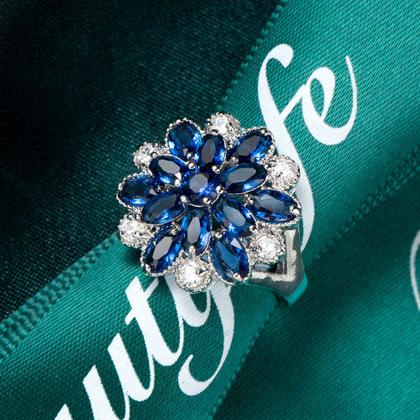 Imagem de L5302-Anel Feminino Banhado a Ouro 18k Zircônia Flor Fúcsia Azul Festa Presentes Sofisticados Aniversários Noivados Luxo