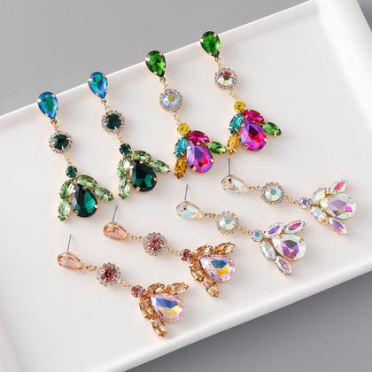 Imagem de L6704-Brinco Feminino Longo Gota Strass Zirconia Colorido Luxo Festa Noiva Formatura Namorada Debutante Presente Brilho