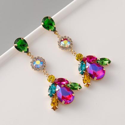 Imagem de L6704-Brinco Feminino Longo Gota Strass Zirconia Colorido Luxo Festa Noiva Formatura Namorada Debutante Presente Brilho