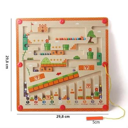 Imagem de Labirinto Magnético de Madeira Montessori com Números e Cores - Brinquedo Educativo Infantil