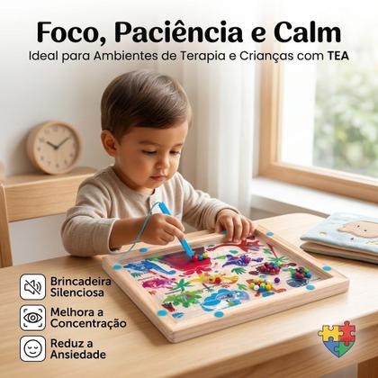 Imagem de Labirinto Tabuleiro Magnético De Madeira Brinquedo Montessori TEA Autismo Educativo Tema Dinossauros Madeira Kizumba