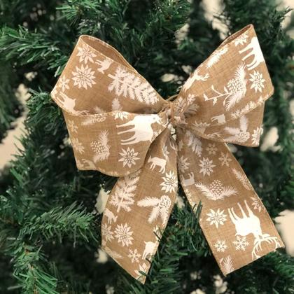 Imagem de Laço Bege Rústico Rena Luxo Decoração Árvore Natal Top 18un