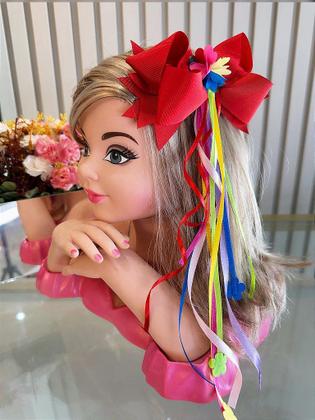 Imagem de Laço Infantil Junina em Várias Cores com Fitas Coloridas e Apliques Temáticos