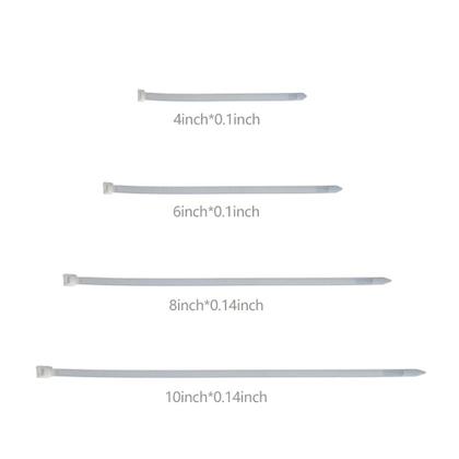 Imagem de Laços com zíper ZC, tamanhos variados, branco transparente, 10, 15, 20, 25 cm, pacote com 400