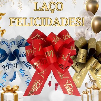 Imagem de Laços Prontos Para Presente e Embalagem Laços FELICIDADES Flor Grande 10 Unidades