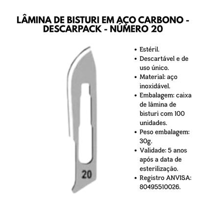 Imagem de Lamina Bisturi Descartavel Aço Carbono N20 Descarpack 100 Un