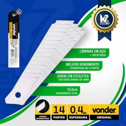 Imagem de Lamina Para Estilete 18mm Alta Qualidade Aço Resistente 10un Vonder