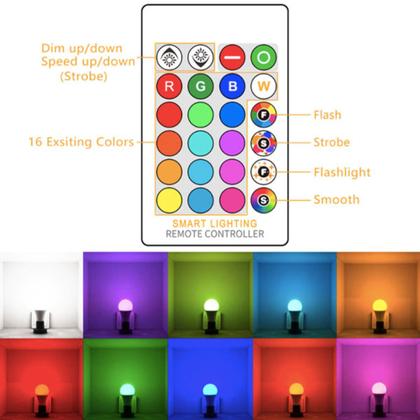 Imagem de Lampada Bulbo RGB 16 Cores Decorativa Ambiente Com Controle Remoto 7W