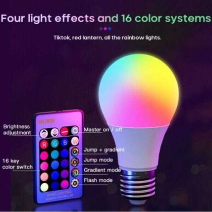 Imagem de Lampada Bulbo RGB 16 Cores Decorativa Ambiente Com Controle Remoto 7W