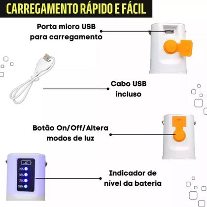 Imagem de Lampada De Led Recarregavel 48W Portatil De Emergência Camping Usb