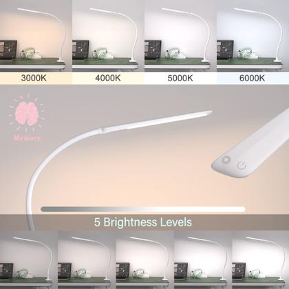 Imagem de Lâmpada de mesa LED Hokone com braçadeira, lâmpadas de pescoço de ganso de 10 W com controle de toque, lâmpada de braçadeira de braço giratório, lâmpada de mesa Architect Clamp regulável, luminária de unhas para mesa (branca)