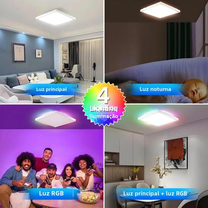 Imagem de Lâmpada de Teto Inteligente RGB 24W WiFi - Controle por App, Luz Noturna LED para Quarto e Festa