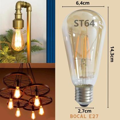 Imagem de Lâmpada Filamento LED 4w Bulbo Retro Âmbar St64 G45 G80 G95 G125 A60 T30